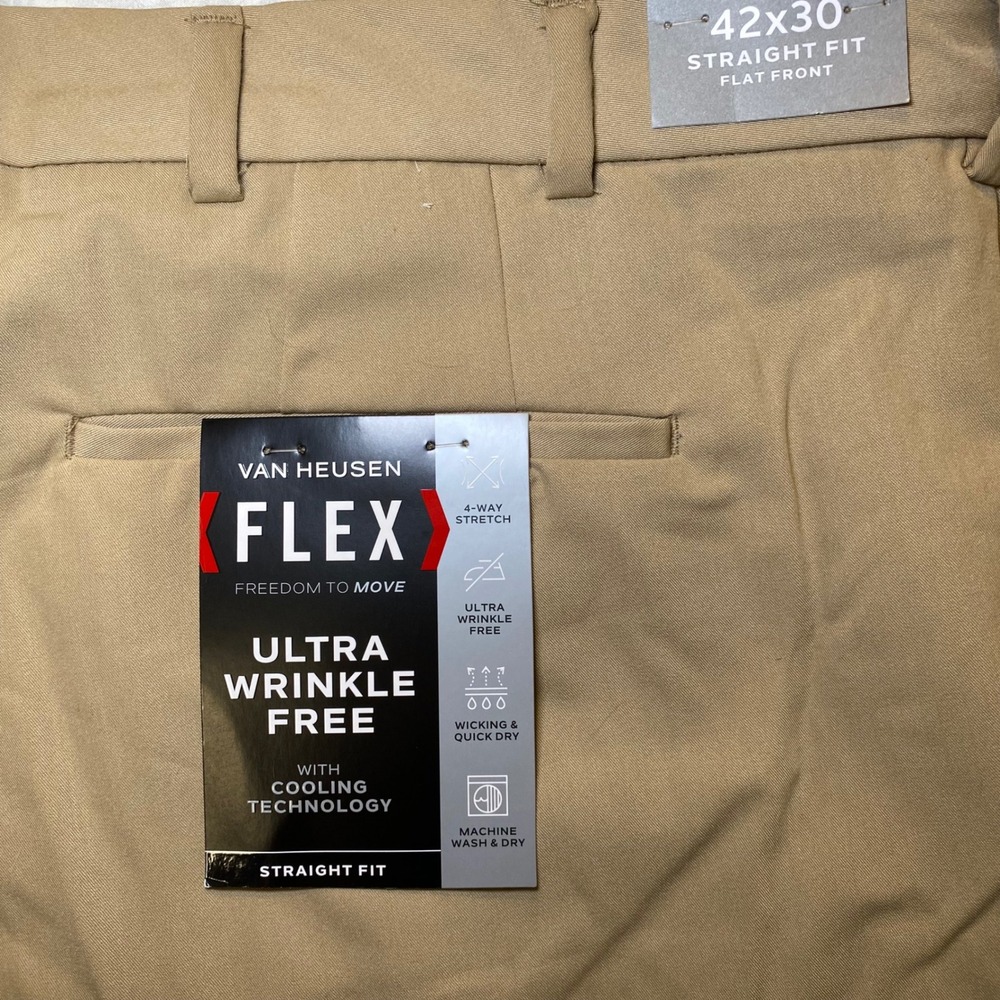 NWT Van Heusen Flex Ultra Wrinkle Free Straight Fit Pants 42x30 Khaki Stretch - Picture 6 of 12